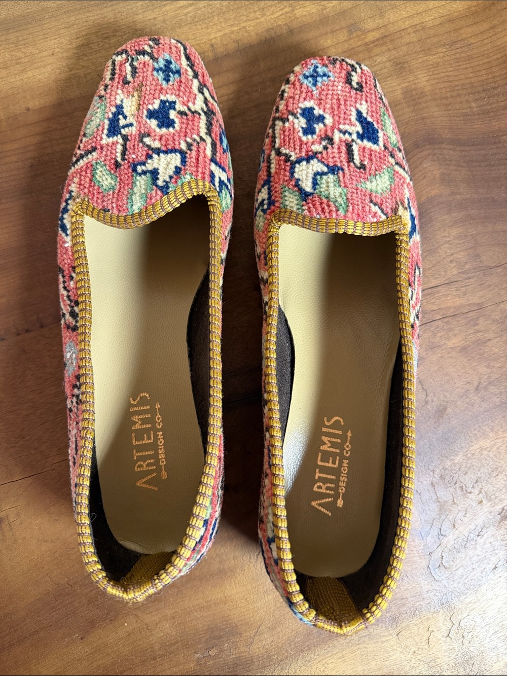 Artemis Design Co. Coral Kilim Tapestry Slip-Ons Loafers Wool Leather